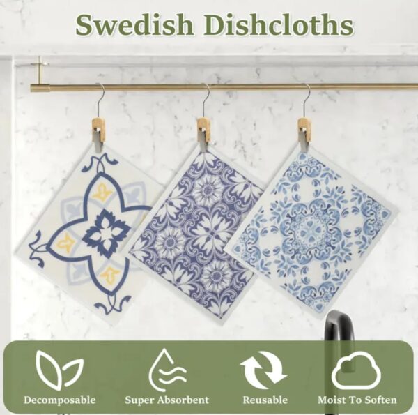 Blue Patterned Swedish Dish Cloth - Image 2